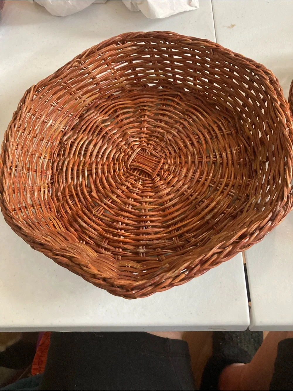 Woven Rattan Serving Basket Country Wall Decor dark Brown Finish